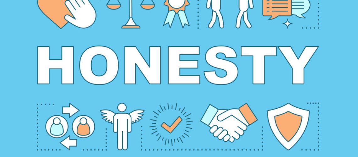 Honesty word concepts banner. Reliability. Morality. Liability. Commitment, integrity. Presentation, website. Isolated lettering typography idea with linear icons. Vector outline illustration